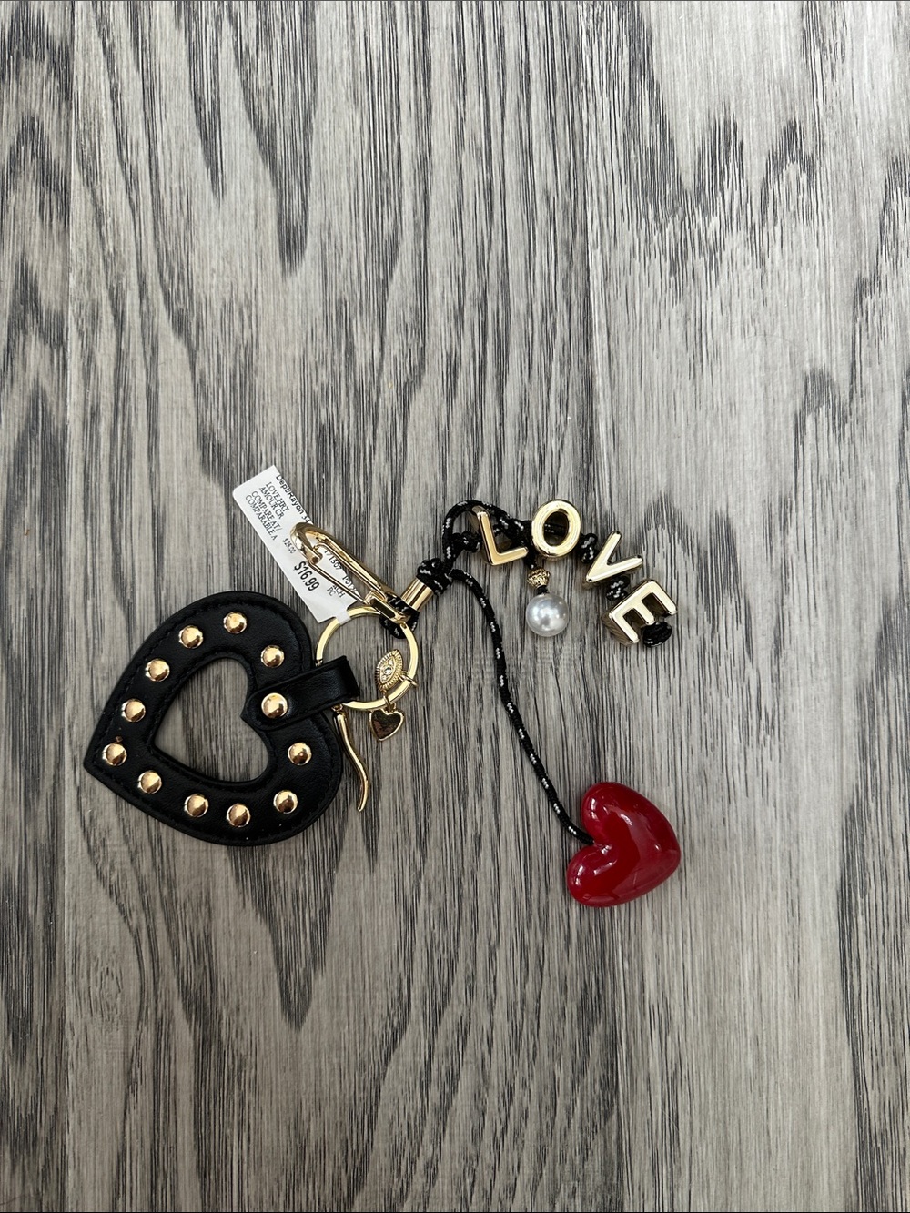 Black & Red Heart Key and LOVE Bead Charm